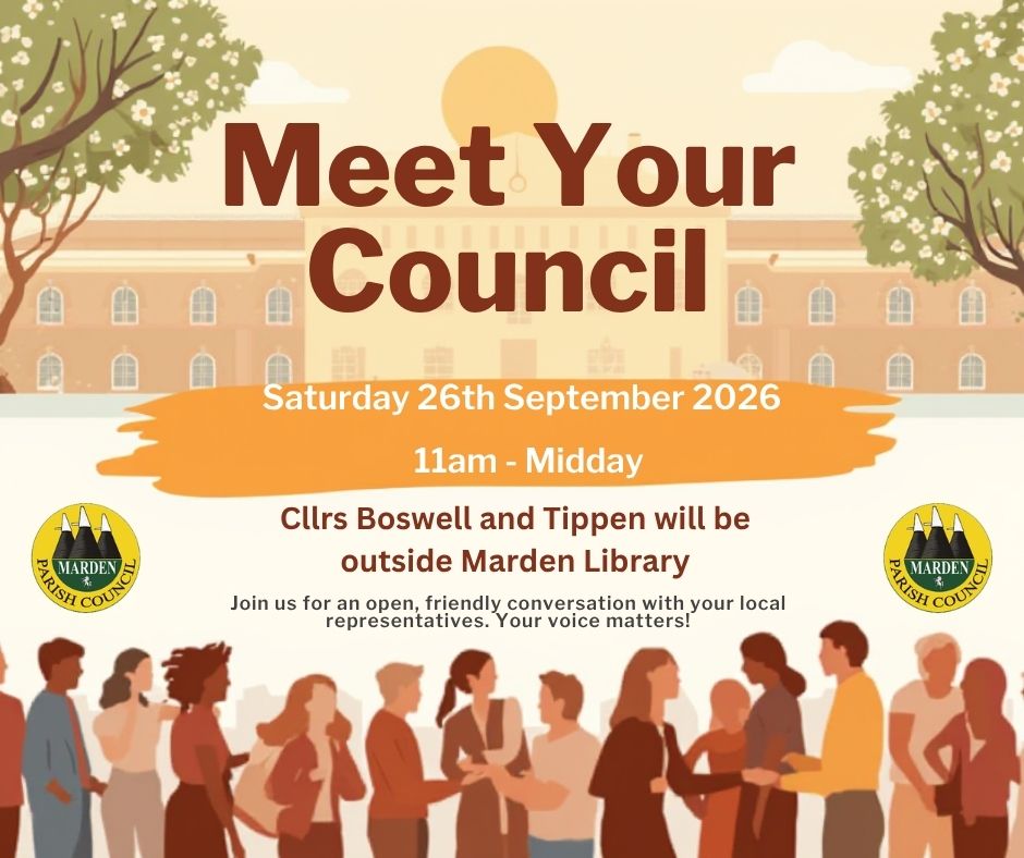 Details of Meet the Council with Cllrs Anne Boswell and Kate Tippen on Saturday 26th September outside Marden library from 11.00am to 12noon